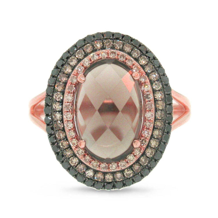 0.60ct White, Champagne & Black Diamond & 2.93ct Smokey Topaz 14k Rose Gold Ring