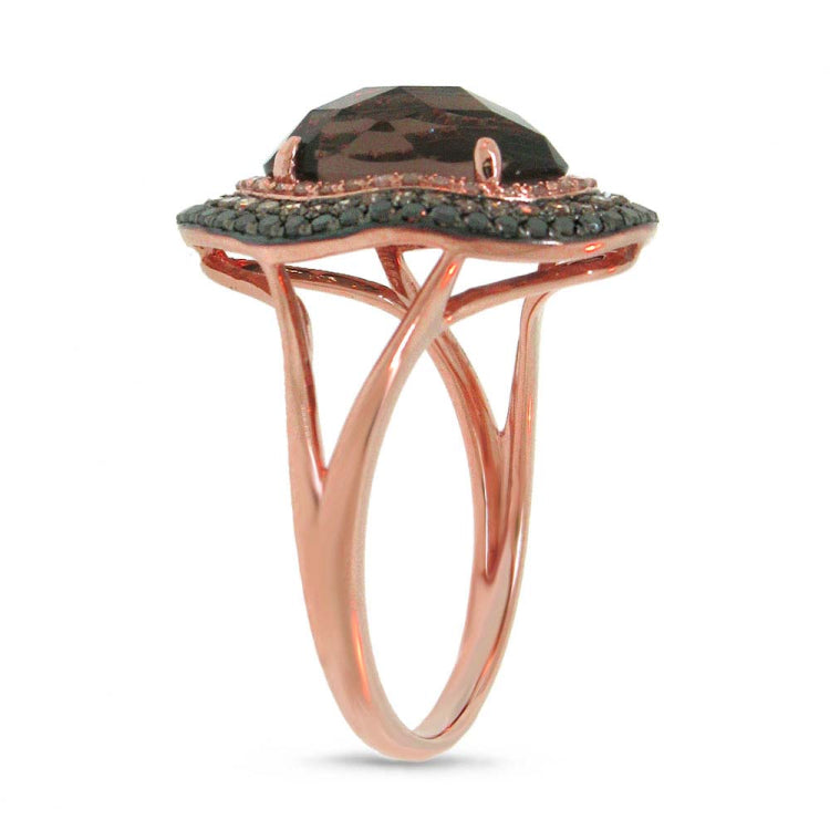 0.60ct White, Champagne & Black Diamond & 2.93ct Smokey Topaz 14k Rose Gold Ring