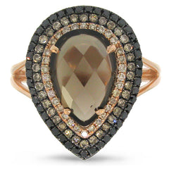 0.58ct White, Champagne & Black Diamond & 2.76ct Smokey Topaz 14k Rose Gold Ring