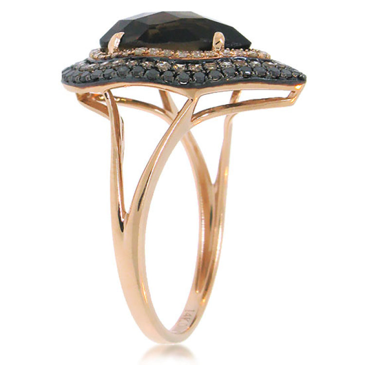 0.58ct White, Champagne & Black Diamond & 2.76ct Smokey Topaz 14k Rose Gold Ring