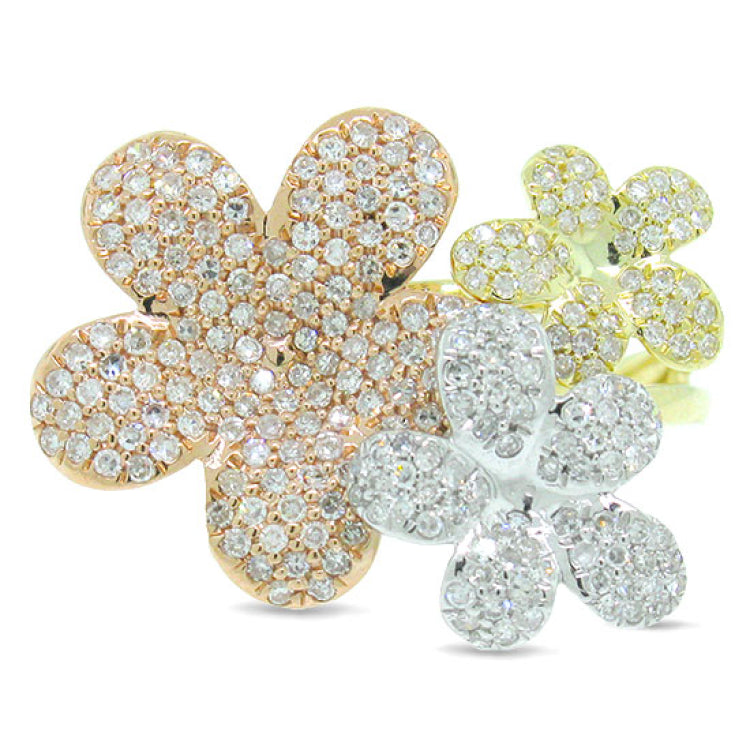 0.73ct 14k Three-tone Gold Diamond Flower Ring