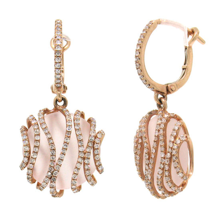 0.69ct Diamond & 8.64ct Rose Quartz 14k Rose Gold Earring