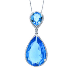 0.35ct Diamond & 17.65ct Blue Topaz 14k White Gold Pendant