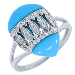 0.09ct Diamond & 4.78ct Composite Turquoise 14k White Gold Ring