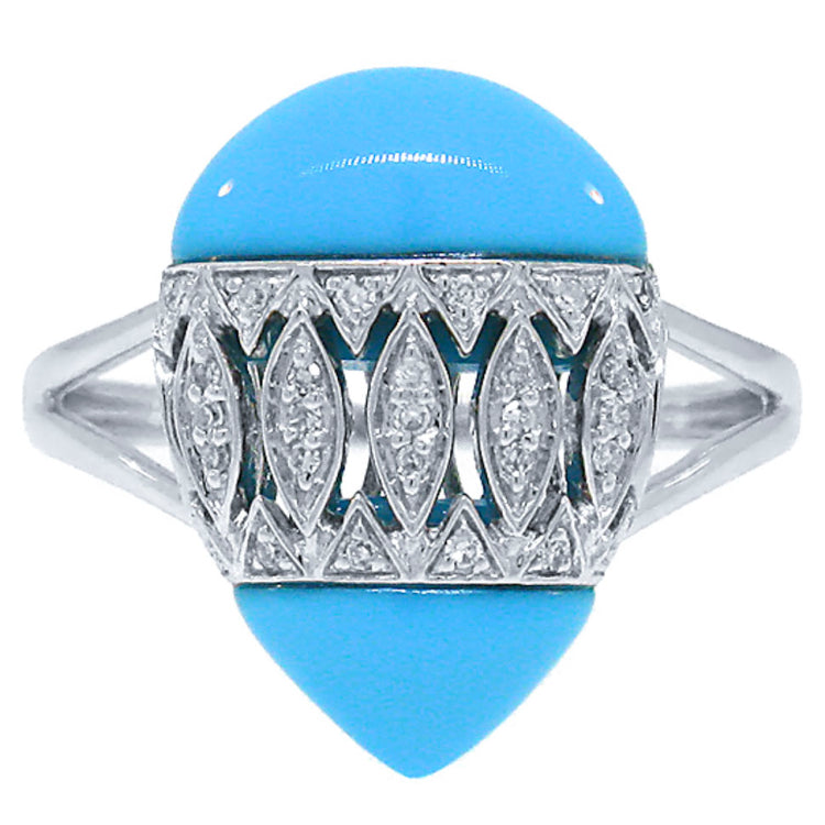 0.09ct Diamond & 4.78ct Composite Turquoise 14k White Gold Ring