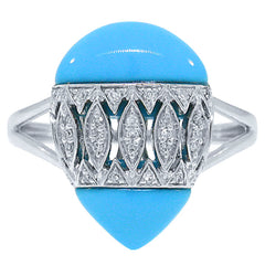 0.09ct Diamond & 4.78ct Composite Turquoise 14k White Gold Ring