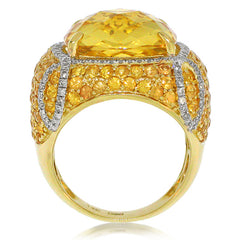 0.57ct Diamond & 12.48ct Citrine & 3.87ct Yellow Sapphire 14k Yellow Gold Ring
