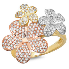 0.68ct 14k Three-tone Gold Diamond Flower Ring