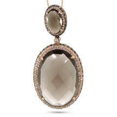 2.13ct White & Champagne Diamond & 31.01ct Smokey Topaz 14k Rose Gold Pendant