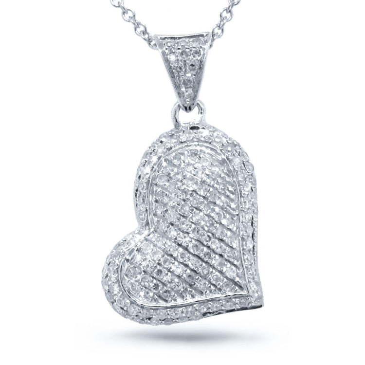 0.28ct 14k White Gold Diamond Pave Heart Necklace