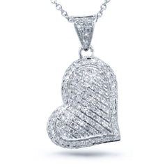 0.28ct 14k White Gold Diamond Pave Heart Necklace