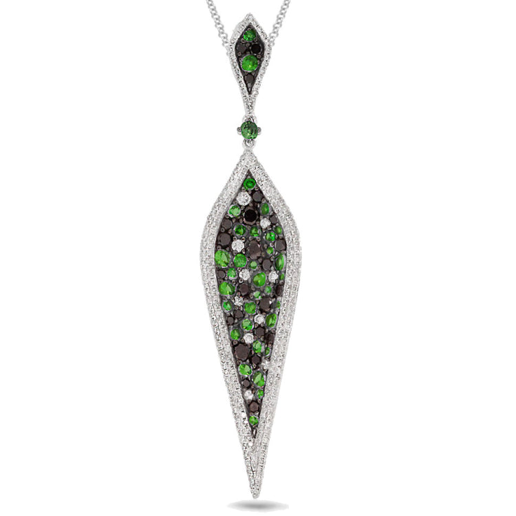 1.48ct Black & White Diamond & 1.08ct Green Garnet 14k White Gold Pendant