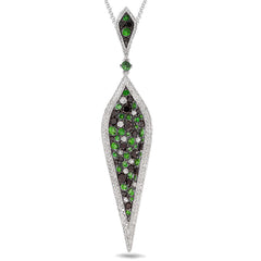 1.48ct Black & White Diamond & 1.08ct Green Garnet 14k White Gold Pendant