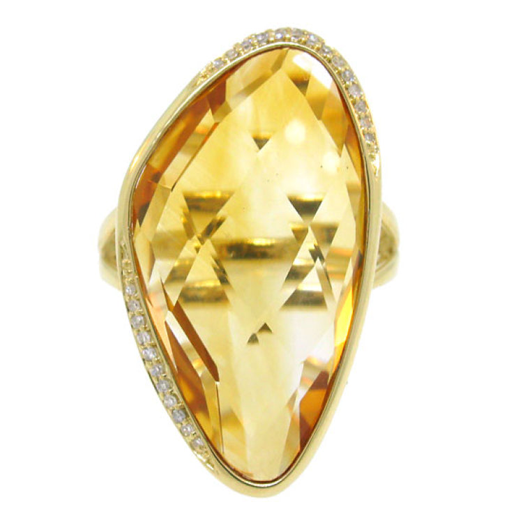 0.10ct Diamond & 19.65ct Citrine 14k Yellow Gold Ring