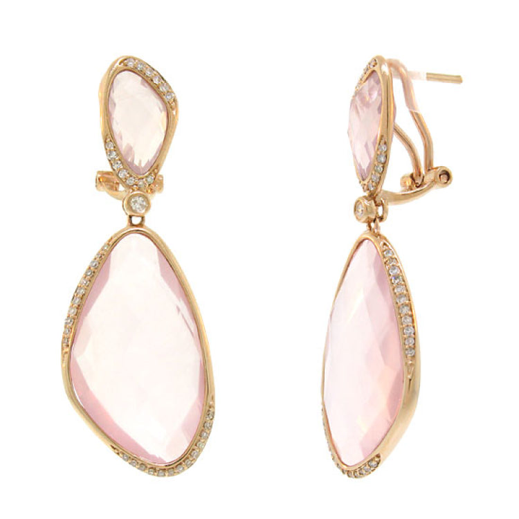 0.30ct Diamond & 29.07ct Rose Quartz 14k Rose Gold Earring