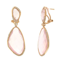 0.30ct Diamond & 29.07ct Rose Quartz 14k Rose Gold Earring