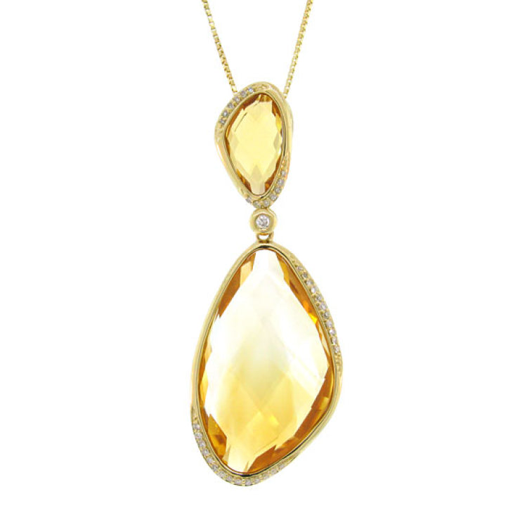 0.18ct Diamond & 23.70ct Citrine 14k Yellow Gold Pendant