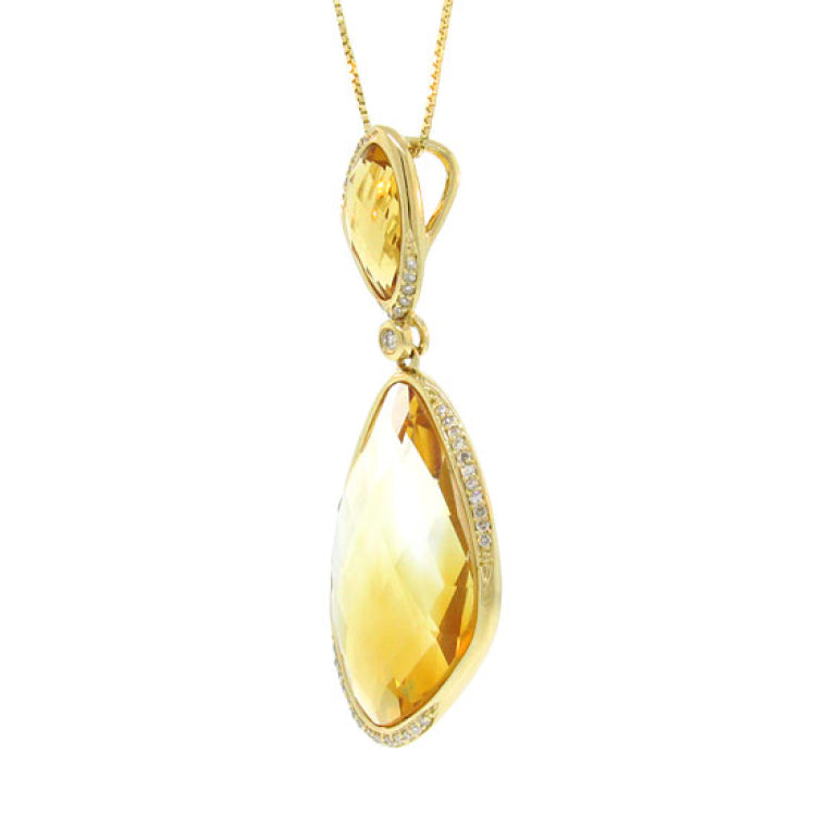 0.18ct Diamond & 23.70ct Citrine 14k Yellow Gold Pendant