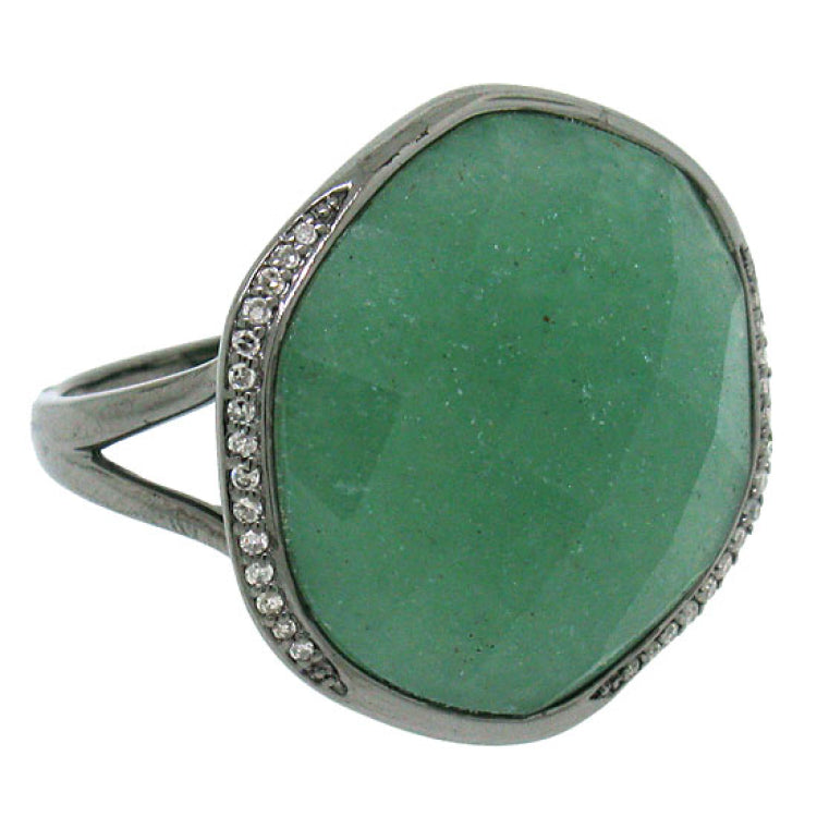 0.11ct Diamond & 18.98ct Aventurine 14k Black Rhodium Ring
