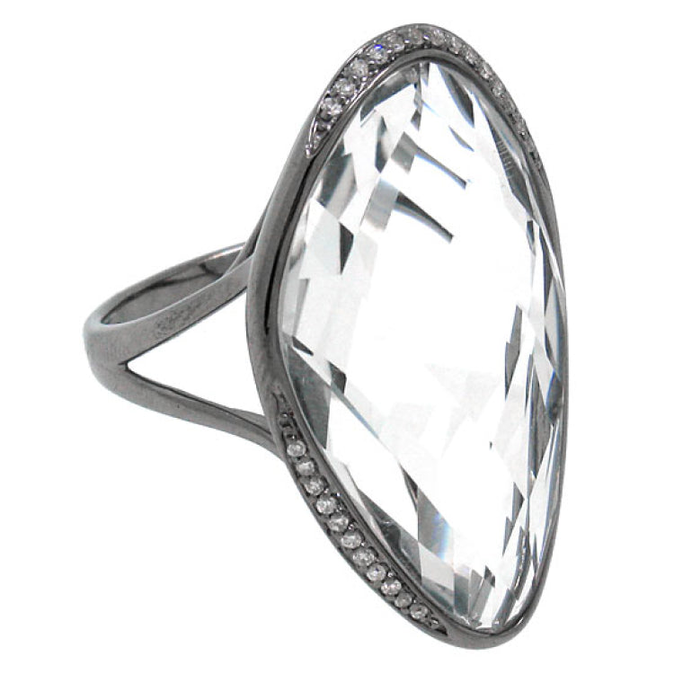 0.10ct Diamond & 17.82ct White Topaz 14k Black Rhodium Ring