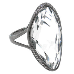 0.10ct Diamond & 17.82ct White Topaz 14k Black Rhodium Ring