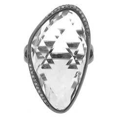 0.10ct Diamond & 17.82ct White Topaz 14k Black Rhodium Ring