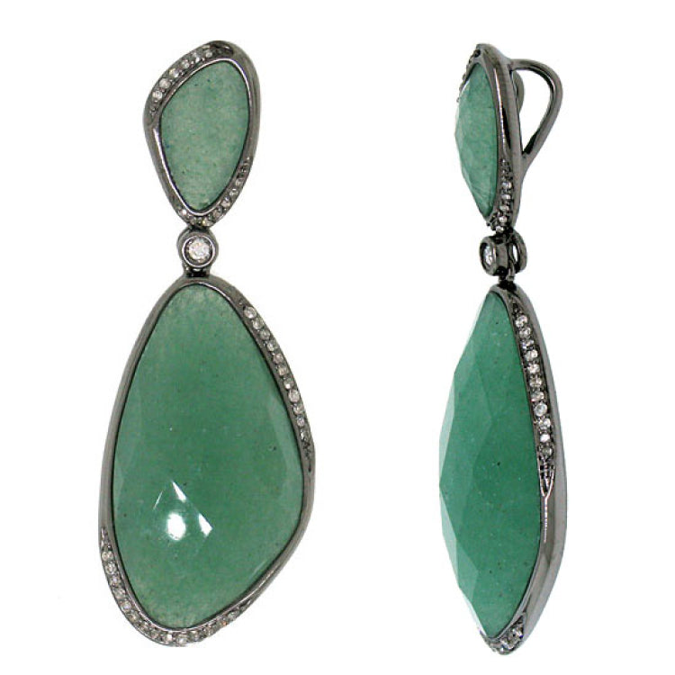 0.18ct Diamond & 21.91ct Aventurine 14k Black Rhodium Pendant