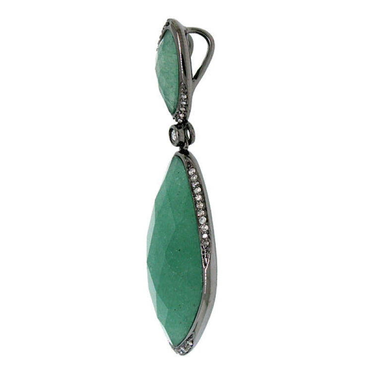 0.18ct Diamond & 21.91ct Aventurine 14k Black Rhodium Pendant