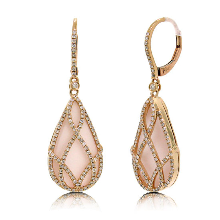 0.75ct Diamond & 14.66ct Rose Quartz 14k Rose Gold Earring