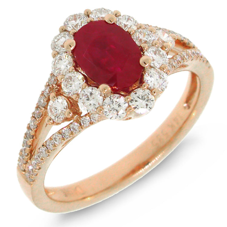 0.72ct Diamond & 1.17ct Heat Treated Ruby 14k Rose Gold Ring