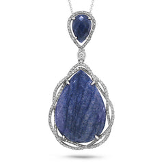 0.51ct Diamond & 16.52ct Blue Aventurine 14k White Gold Pendant