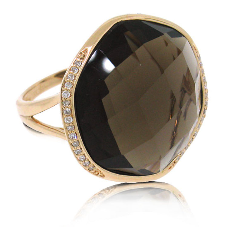 0.11ct Diamond & 20.59ct Smokey Topaz 14k Rose Gold Ring