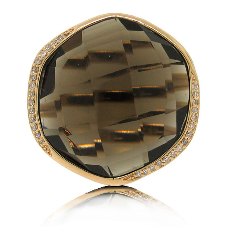 0.11ct Diamond & 20.59ct Smokey Topaz 14k Rose Gold Ring