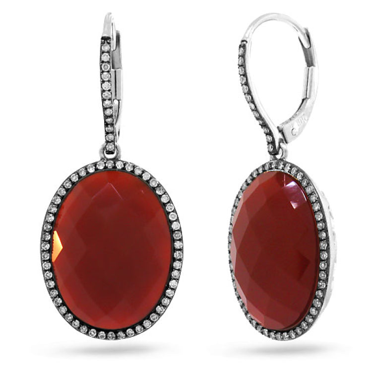 0.38ct Diamond & 14.74ct Red Agate 14k White Gold with Black Rhodium Earring
