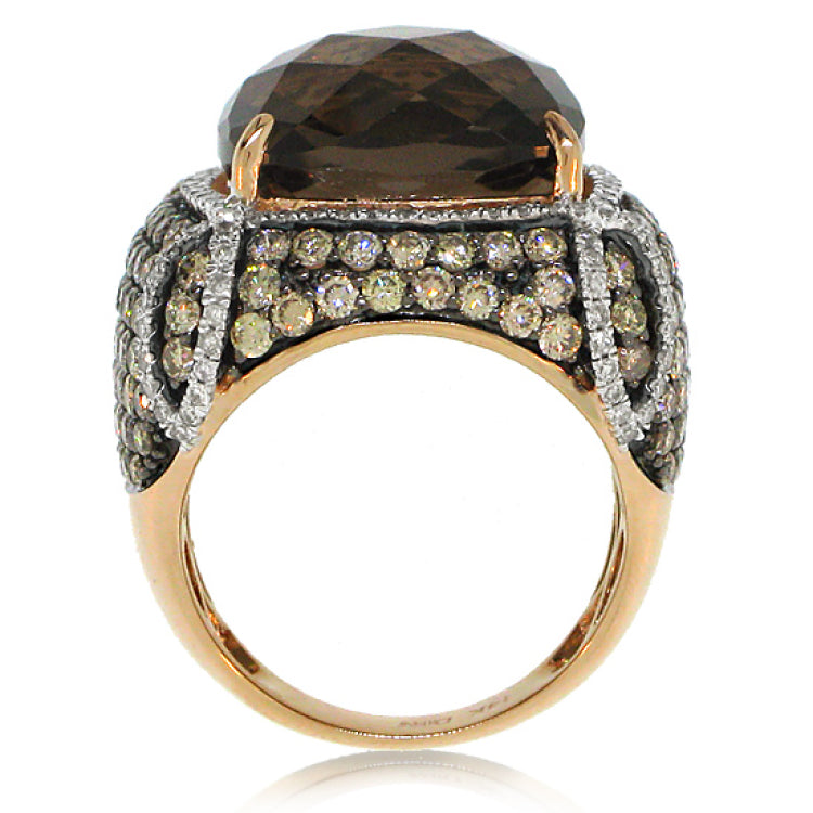 3.51ct White & Champagne Diamond & 14.56ct Smokey Topaz 14k Rose Gold Ring
