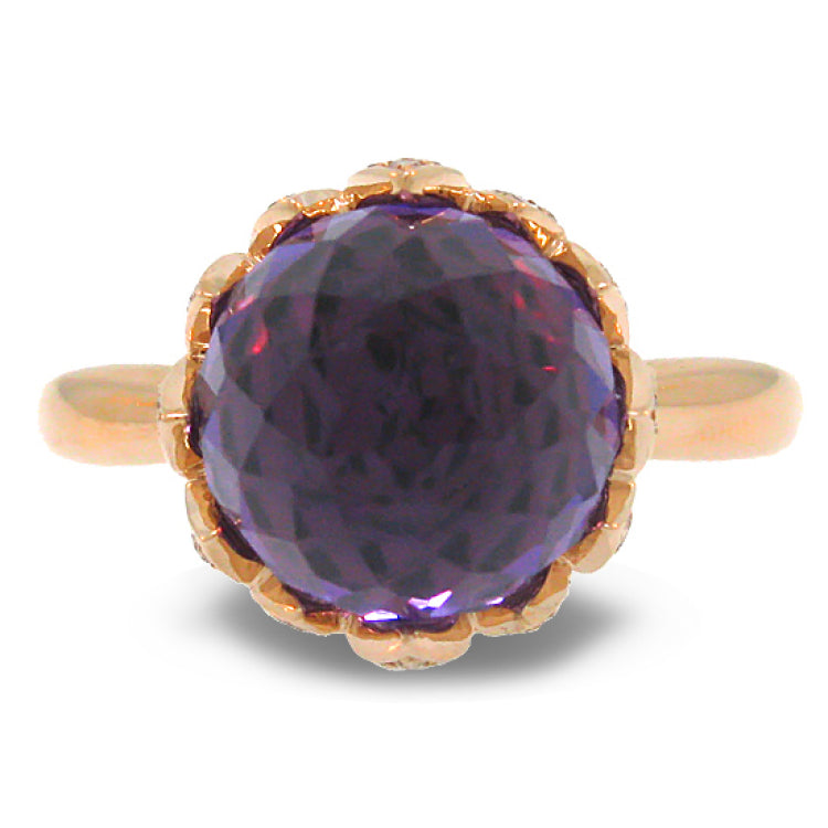 0.29ct Diamond & 7.10ct Amethyst 14k Rose Gold Ring