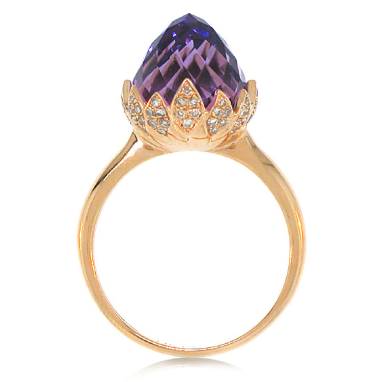 0.29ct Diamond & 7.10ct Amethyst 14k Rose Gold Ring
