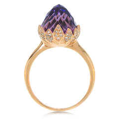 0.29ct Diamond & 7.10ct Amethyst 14k Rose Gold Ring