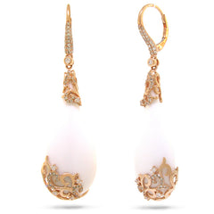 0.67ct Diamond & 46.83ct White Onyx 14k Rose Gold Earring
