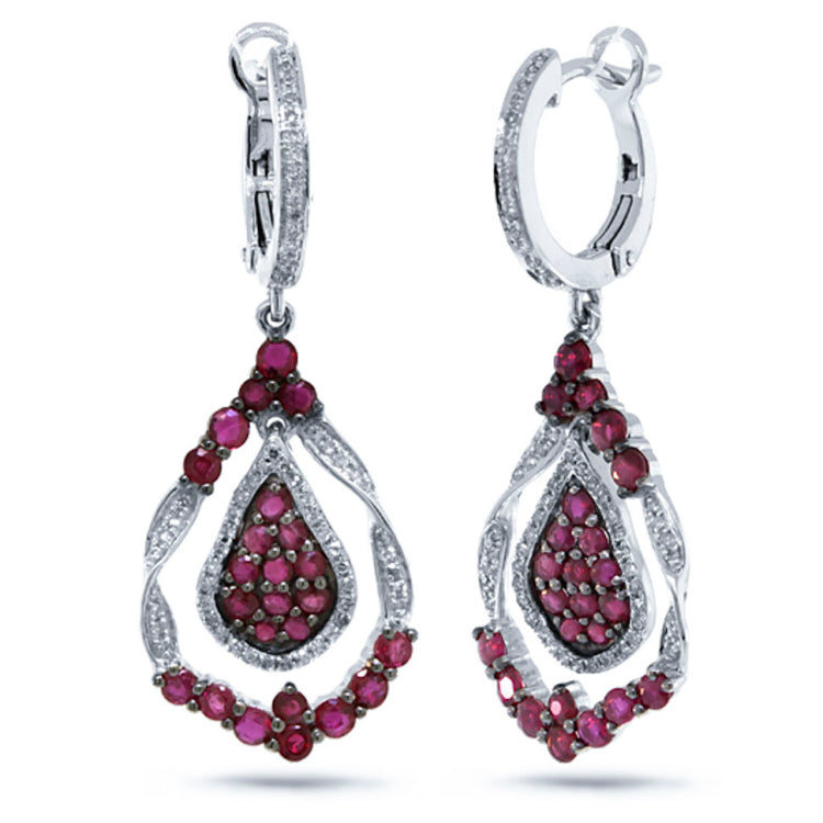 0.37ct Diamond & 1.89ct Ruby 14k White Gold Earring
