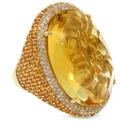 0.59ct Diamond & 32.71ct Citrine & Yellow Sapphire 14k Yellow Gold Ring