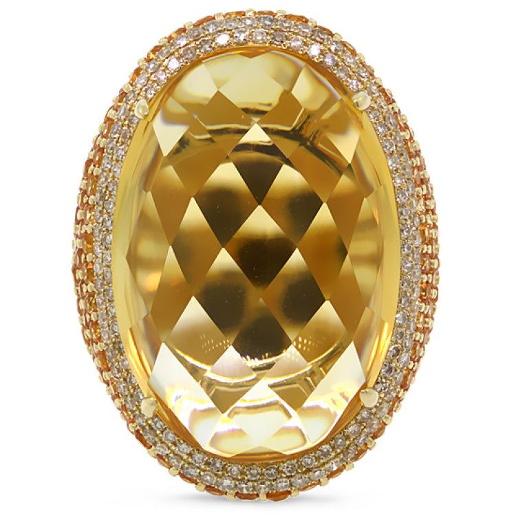 0.59ct Diamond & 32.71ct Citrine & Yellow Sapphire 14k Yellow Gold Ring