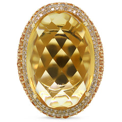 0.59ct Diamond & 32.71ct Citrine & Yellow Sapphire 14k Yellow Gold Ring
