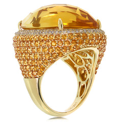 0.59ct Diamond & 32.71ct Citrine & Yellow Sapphire 14k Yellow Gold Ring