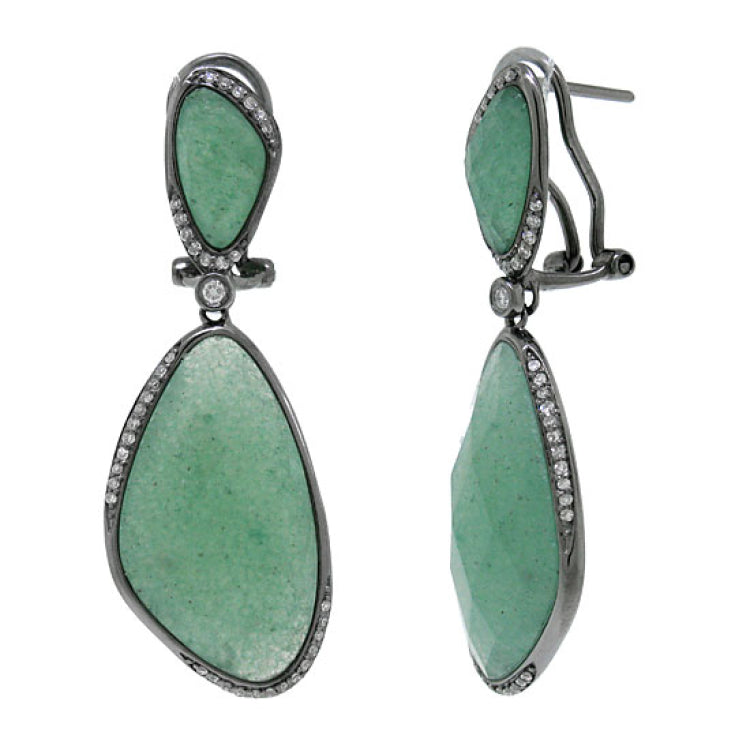 0.30ct Diamond & 30.07ct Aventurine 14k Black Rhodium Earring