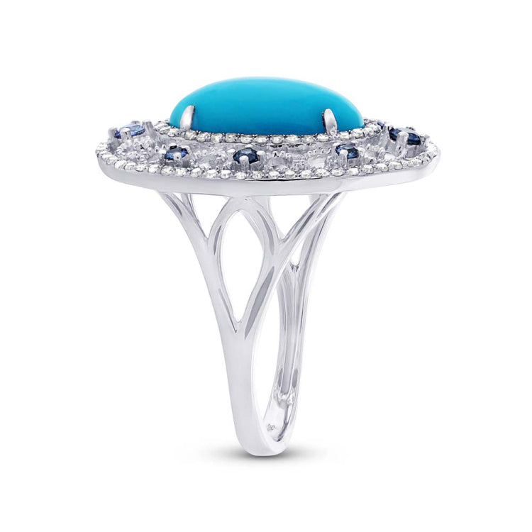 0.37ct Diamond & 2.96ct Composite Turquoise & 0.25ct Blue Sapphire 14k White Gold Ring