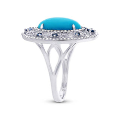 0.37ct Diamond & 2.96ct Composite Turquoise & 0.25ct Blue Sapphire 14k White Gold Ring