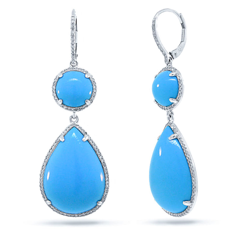 0.68ct Diamond & 28.16ct Composite Turquoise 14k White Gold Earring