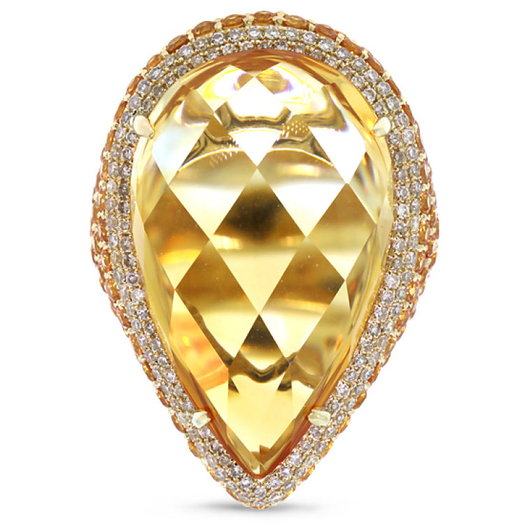 0.62ct Diamond & 31.74ct Citrine & Yellow Sapphire 14k Yellow Gold Ring