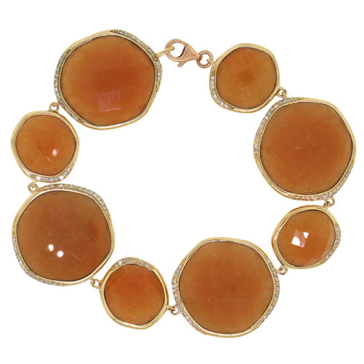 0.53ct Diamond & 105.54ct Peach Aventurine 14k Rose Gold Bracelet
